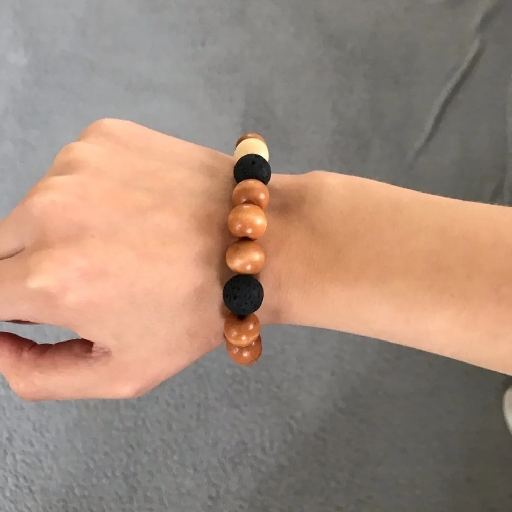 Wood and lava‎ bead bracelet